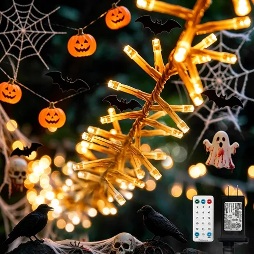 Vista 19 de LAMPHOME Luces de Navidad de color blanco cálido, 34.1 pies, 100 luces LED impermeables para árbol de Navidad con 8 modos, decoraciones de Navidad