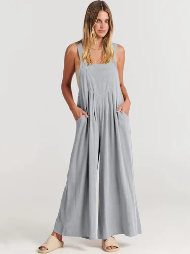 Vista 7 de ANRABESS Overol casual para mujer, holgado, sin mangas, tirantes ajustables, pechera, pierna ancha, con bolsillos