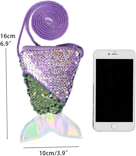 Vista 2 de 15 monederos de lentejuelas con cola de sirena pequeños monederos cruzados para niños y niñas regalos de cumpleaños de sirena recuerdos de fiesta