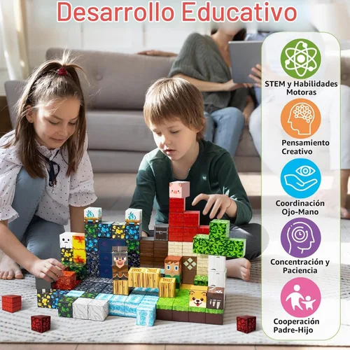 Vista 2 de Intoypad 150 bloques magnéticos, azulejos magnéticos de construcción STEM juguetes para niños