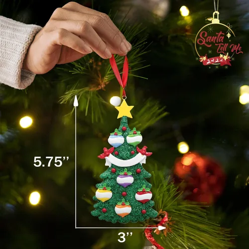 Vista 3 de Adornos de Navidad 2025, árbol genealógico personalizado, nombre y familia de 5 fechas, adorno de tres nietos o nietos, bola de Navidad, decoración