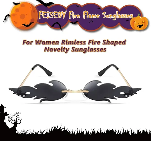 Vista 6 de FEISEDY Lentes de sol Fire Flame para mujer, sin montura de espejo, con forma de fuego, B2839