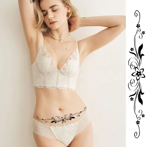 Vista 4 de 12 hojas de calcomanías de tatuajes temporales para ombligo de flores, estilos de mariposa sexy, vientre, abdomen, cintura, espalda, impermeables