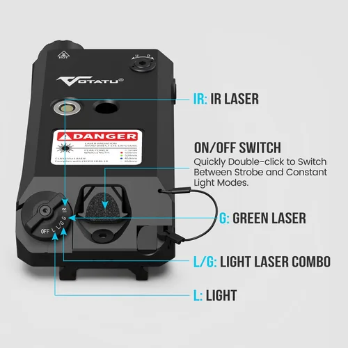 Vista 5 de VOTATU V840 Combo de luz láser, linterna láser verde/IR de 1500 lm para rifle AR, doble láser de una salida, combo de linterna láser con interruptor