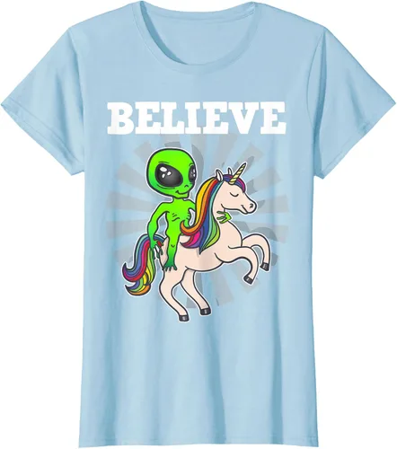 Vista 31 de Believe Space Alien Riding Unicorn - Camiseta de regalo divertida, Negro, S