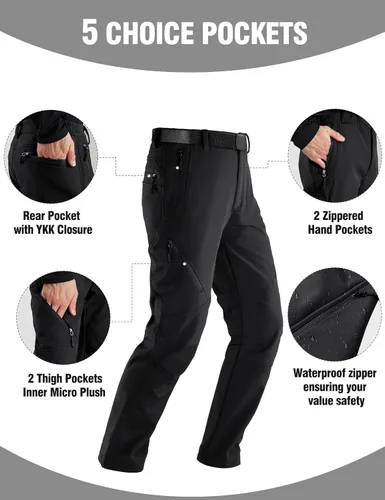 Vista 3 de FREE SOLDIER - Pantalón para hombre con forro polar, tipo cargo, para exteriores. Para excursionismo, repelente al agua, superficie suave, tejido