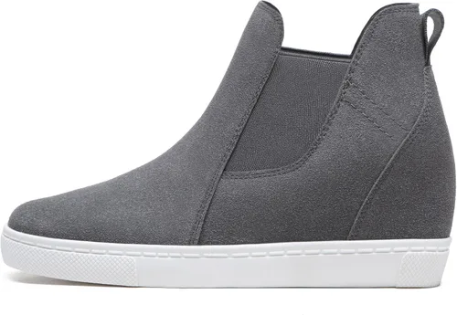 Vista 2 de Athlefit Zapatos deportivos de cuña oculta con plataforma para mujer, botas de tobillo con cuña elástica