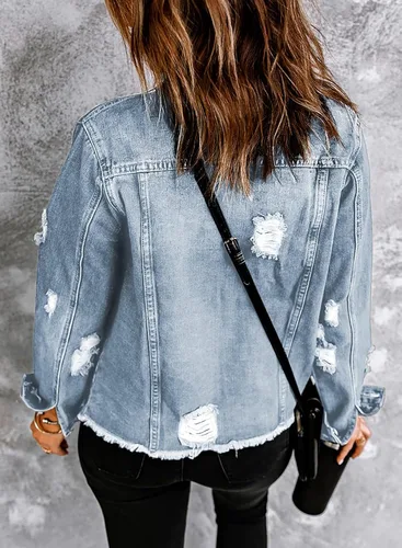 Vista 2 de EVALESS Chaqueta vaquera lavada estilo novio para mujer