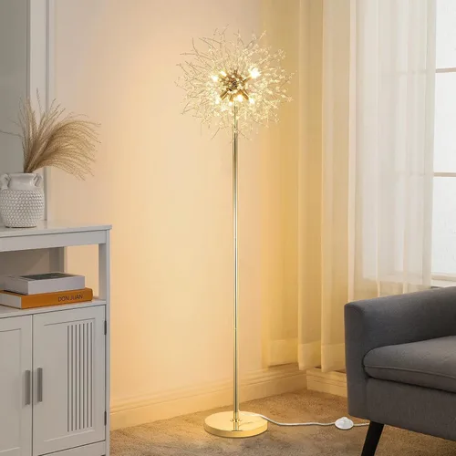 Vista 5 de Lámpara de pie de cristal de 69 pulgadas, lámpara de pie moderna con cristal K9, lámpara de pie LED con interruptor de pie de encendido/apagado