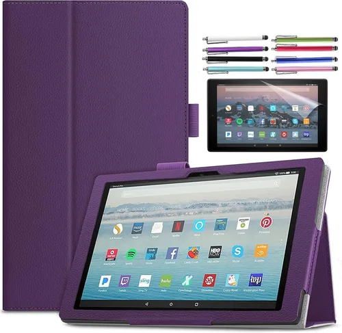 Vista 5 de Funda para tablet Amazon Fire HD 10 de 10.1 pulgadas (13ª generación, lanzada en 2023) – Funda delgada y ligera de piel sintética + 1 protector