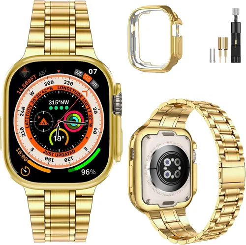 Vista 20 de MioHHR - Correas sólidas de acero inoxidable compatibles con Apple Watch de 38 mm, 40 mm, 41 mm, correa de metal con estuche suave de TPU para Negro