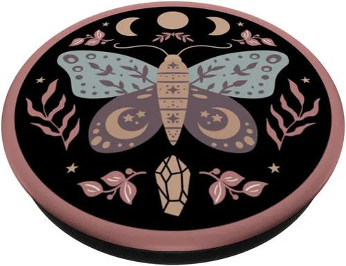 Vista 2 de Celestial Boho Moth Witchy Folk Art Botanical Moon Phases PopSockets PopSockets intercambiable PopGrip
