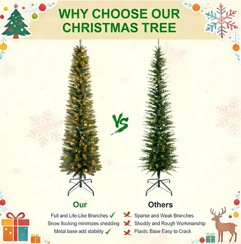 Vista 6 de Árbol de Navidad artificial preiluminado de 5 pies, color verde, para espacios pequeños, hogar, oficina, decoración de vacaciones Lápiz