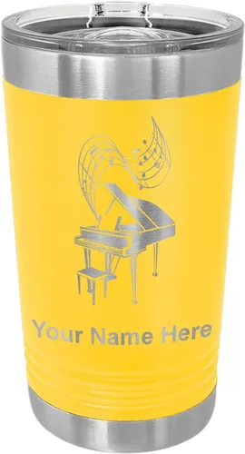 Vista 12 de LaserGram Vaso de pinta aislado al vacío de 16 onzas, piano de cola, grabado personalizado incluido (negro) Engraved Gift for Pianists, Vacuum