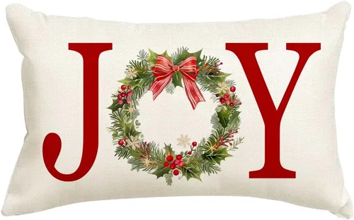 Vista 6 de Christmas Pillow Covers 16x16 Inch,Joy Wreath Xmas for Winter Holiday Couch