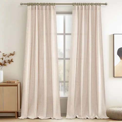 Vista 25 de Cortinas translúcidas de lino beige blanco de 84 pulgadas de largo, 2 paneles, cortinas modernas con filtrado de luz y privacidad, riel de techo