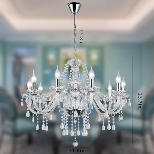 Vista 2 de Candelabros de cristal con 10 luces tipo vela, lámpara colgante moderna para techo, elegante decoración para comedor, sala de estar, recámara