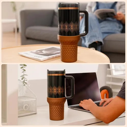 Vista 7 de Bota de Silicona con Purpurina Metálica para Stanley 40oz Quencher H2.0 FlowState Tumbler y Adventure Tumbler (Bronce)