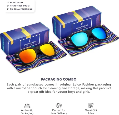Vista 5 de LEICO FASHION Gafas de sol polarizadas retro para niños y niñas de 3 a 12 años inastillables con protección UV para niños pequeños