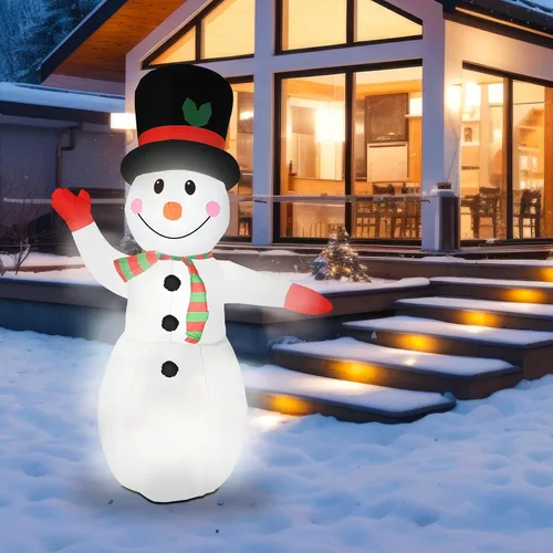 Vista 6 de [Usado] Muñeco de nieve inflable de Navidad de 8 pies, muñeco de nieve suave iluminado IP65 con luces LED, decoración de patio inflable automática