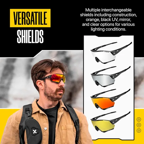 Vista 4 de CARBINOX Gafas de sol deportivas con múltiples lentes de protección antirreflejos, 100% protección UV con estuche rígido y accesorios, marco negro