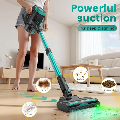 Vista 3 de Zefiro Aspiradora inalámbrica de 350 W, aspiradoras de tiempo de funcionamiento de 45 minutos para el hogar, antienredos y taza de polvo de 1.5 L