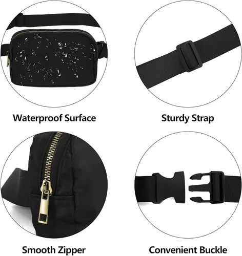 Vista 5 de Riñonera unisex con correa ajustable, bolsa de cintura pequeña, Negro -, Fifteen Riñonera