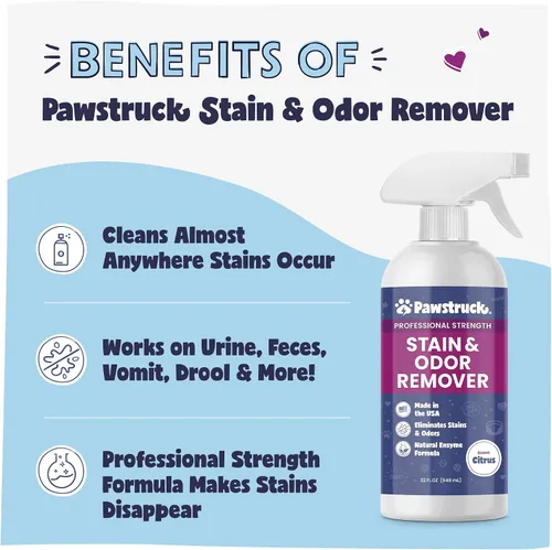 Vista 2 de Pawstruck Eliminador de manchas y olores de mascotas de fuerza profesional, solución de limpieza enzimática natural para perros y gatos, eliminador