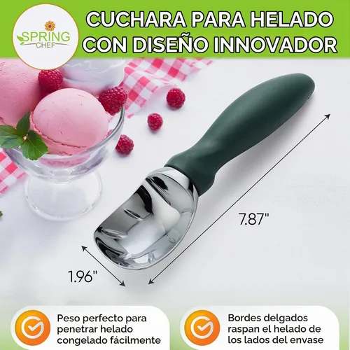 Vista 2 de Spring Chef - Cuchara profesional para helado con mango suave - Cuchara de helado resistente para masa de galletas, yogur congelado, gelato Verde