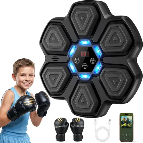 Vista 10 de TGLLM Music Boxing Machine, Interactive Punching Trainer with Boxing Gloves, Large Size Wall Mounted Electronic Boxing Target for Adult Kids, 9