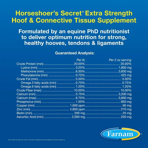 Vista 5 de Farnam Horseshoer's Secret Suplemento de biotina de pezuña y tejido conectivo extra fuerte con aminos para pezuñas fuertes y saludables, tendones