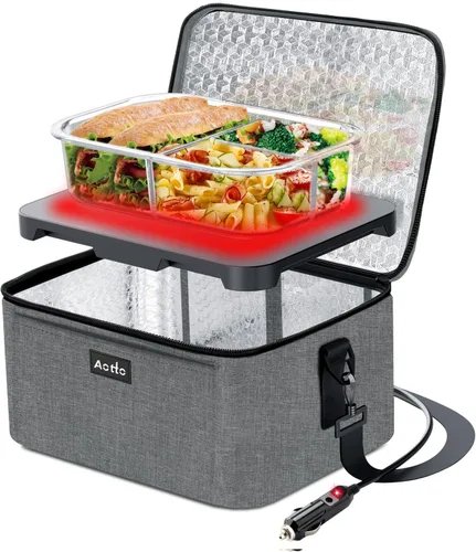 Vista 10 de Aotto Lonchera eléctrica portátil con calentador de alimentos para horno - 12V/24V 2-en-1 calentador de alimentos para coche, lonchera térmica