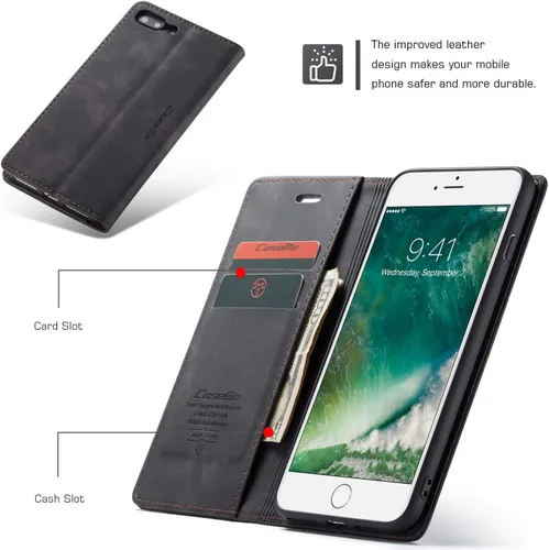 Vista 4 de SINIANL Funda para iPhone 7/8 Plus, Funda de cuero tipo billetera con tarjetero Cierre magnético Kickstand a prueba de golpes Fundas protectoras