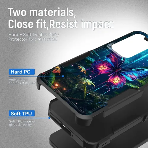 Vista 53 de Funda para Galaxy A14 5G, resistente de doble capa híbrida de policarbonato duro, goma suave, a prueba de golpes, funda protectora resistente