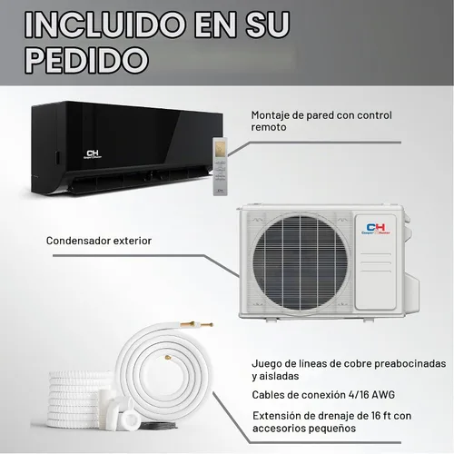 Vista 4 de Cooper & Hunter, Serie Olivia Edición Medianoche, 9.000 BTU, 230 V, 24 SEER, Mini Split de aire acondicionado/calentador sin ductos con kit