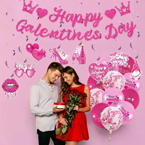 Vista 7 de Decoraciones de fiesta del día de Galentine Happy Galentine's Day - Cartel de feliz día de Galentine para colgar globos de fiesta del día de San