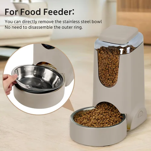 Vista 5 de Paquete de 2 alimentadores automáticos para gatos y dispensador de agua de acero inoxidable, juego de bebedero para perros por gravedad, juego