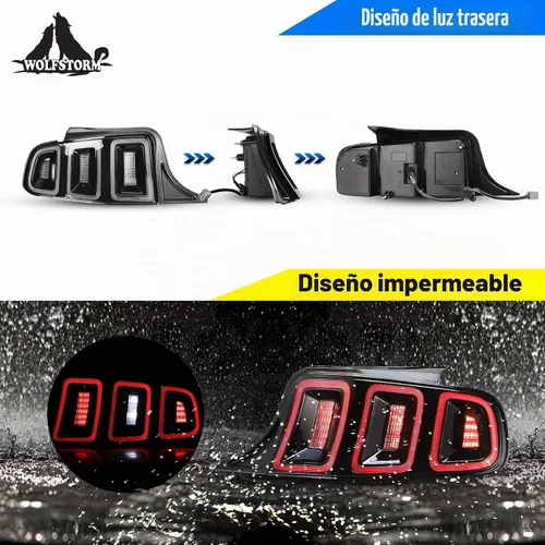 Vista 2 de WOLFSTORM Luz trasera LED para Ford Mustang 2010-2014 con diseño de función de señal de giro secuencial, luz de circulación diurna, montaje