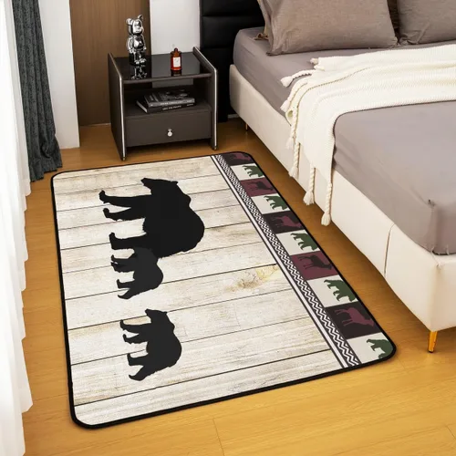 Vista 4 de Castle Fairy Bear Family - Alfombra antideslizante de 3 x 5 pies, diseño de animales salvajes, color negro, para niños, adolescentes y adultos