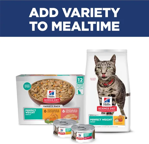 Vista 9 de Hill's Science Diet Peso Perfecto, Adulto 1-6, Apoyo para el Manejo del Peso, Alimento Seco para Gatos, Receta de Pollo, Bolsa de 3 libras