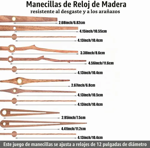 Vista 3 de Mudder Kit de repuesto de mecanismo de reloj de cuarzo de 4 piezas con 4 tipos de manecillas de reloj de madera de nogal para piezas de reparación