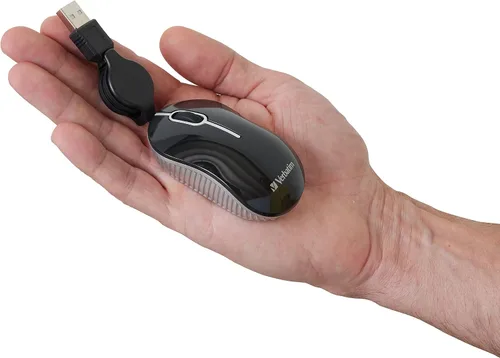 Vista 8 de Verbatim Ratón óptico con cable mini USB-A para computadora – Plug & Play con cable pequeño de viaje con cable retráctil – Negro 98113