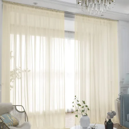 Vista 27 de L&TEC Cortinas traslúcidas para la ventana de color beige, 2 paneles de 48x45 pulgadas, con bolsillo básico para la barra de la cortina
