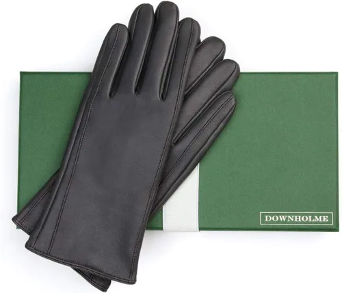 Vista 2 de Guantes clásicos con forro de cachemira de cuero para mujer