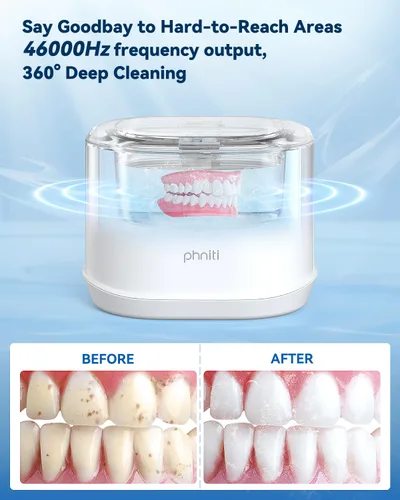 Vista 5 de Phniti - Máquina limpiadora de retenedores, limpiador ultrasónico profesional portátil de joyería para uso dental, protector bucal, reloj, anillo