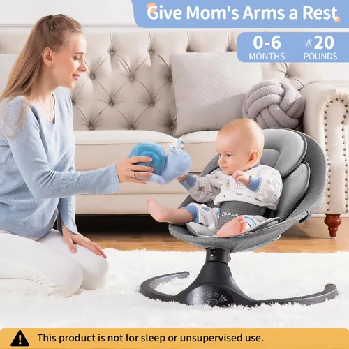 Vista 4 de LAREX Columpio de bebé eléctrico portátil para recién nacidos, niños pequeños, 5 velocidades de balanceo con control remoto, 10 melodías Negro