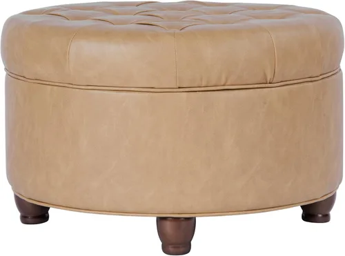 Vista 26 de HomePop - Otomana redonda para almacenamiento, capitoneada con botones grandes