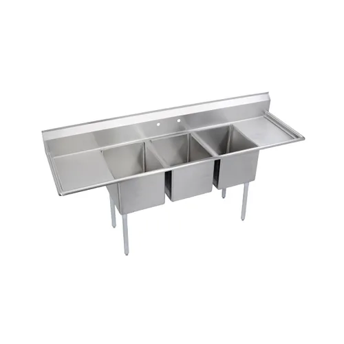 Vista 5 de Elkay Foodservice Fregadero de 3 compartimentos, 88 x 25.75 pulgadas OA, altura de trabajo de 36 pulgadas, cuenco de 16 x 20, 12 profundos