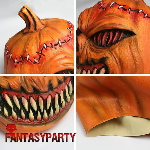 Vista 6 de Máscara de cabeza de calabaza de Halloween, espeluznante decoración de Halloween