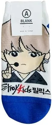 Vista 9 de Calcetines de personajes de dibujos animados Kpop StrayKids para mujer, fabricados en Corea, Blanco